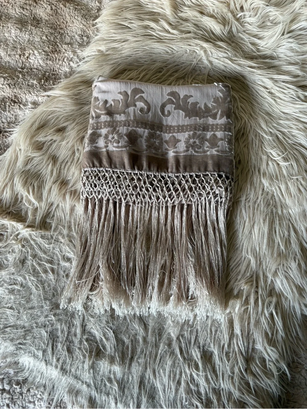 Beige Floral Fringe Shawl